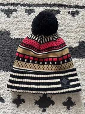 Columbia Women’s Black, Cream & Pink Pom Beanie